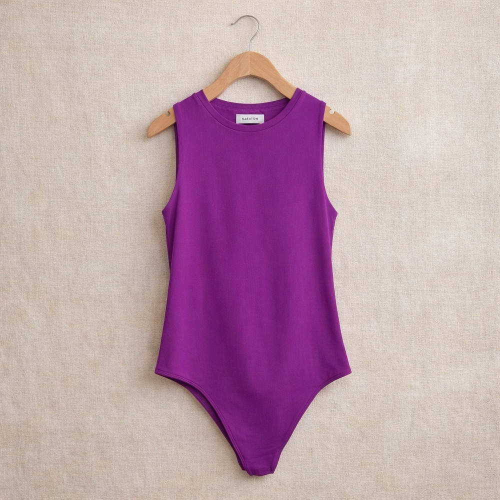 BABATON Sleeveless Bodysuit High Neck Stretch Fitted Purple Aritzia
